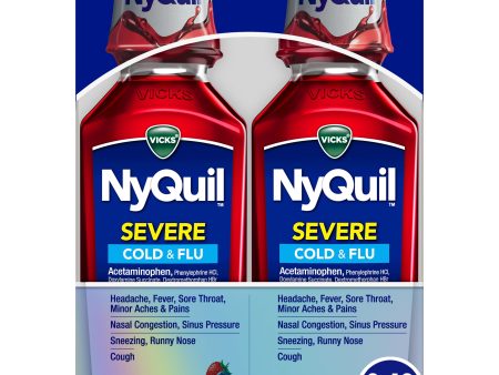 Vicks NyQuil Severe Cold & Flu Liquid, Nighttime Relief, over-the-Counter Medicine, Berry, 2x12 oz Sale