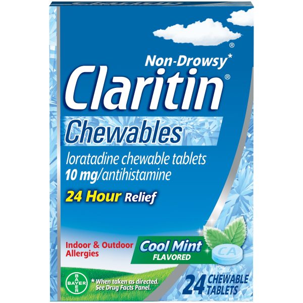 Claritin 24 Hour Non-Drowsy Allergy Medicine, Antihistamine Cool Mint Chewable Tablet, 24 Ct Fashion