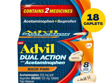 Advil Dual Action Back Pain Caplets Delivers 250Mg Ibuprofen and 500Mg Acetaminophen Per Dose for 8 Hours of Back Pain Relief - 18 Count Online Sale