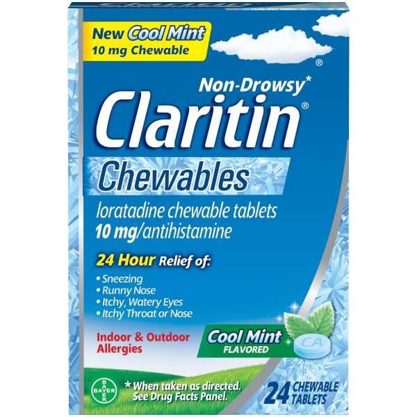 Claritin 24 Hour Non-Drowsy Allergy Medicine, Antihistamine Cool Mint Chewable Tablet, 24 Ct Fashion