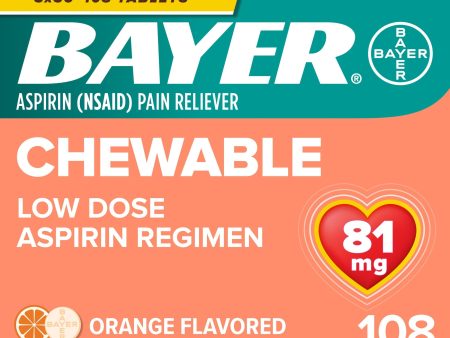 Bayer Chewable Aspirin Regimen Low Dose Pain Reliever Tablets, 81mg, Orange, 108 Count Hot on Sale