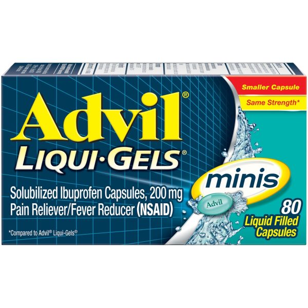 Advil Liqui-Gels Minis Pain and Headache Reliever Ibuprofen, 200 Mg Liquid Filled Capsules, 80 Count Supply