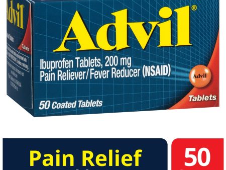 Advil Pain Reliever and Fever Reducer Coated Tablets, 200 Mg Ibuprofen, 50 Count For Sale