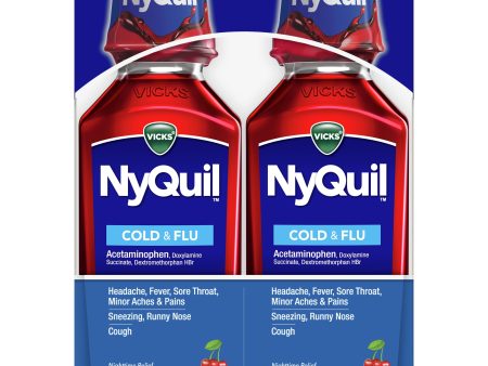 Vicks NyQuil Nighttime Cold, Cough & Flu Liquid Medicine, Over-the-Counter Medicine, Cherry, 2x12 Oz Sale