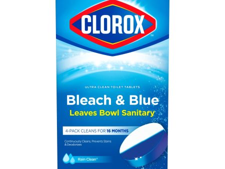 Clorox Bleach and Blue Toilet Bowl Cleaner Tablets, Rain Clean, 4 Count Cheap