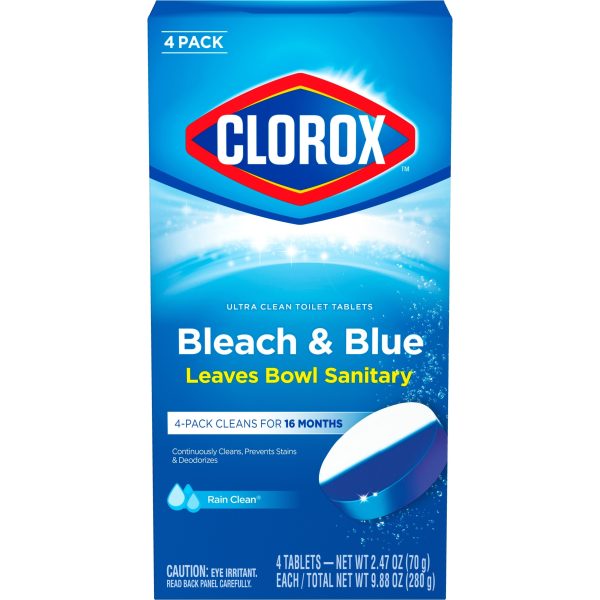 Clorox Bleach and Blue Toilet Bowl Cleaner Tablets, Rain Clean, 4 Count Cheap